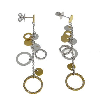 Earrings for a woman, 14K white and yellow gold with a diamond