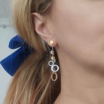 Earrings for a woman, 14K white and yellow gold with a diamond