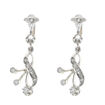 Earrings for a woman, 14K white gold with diamonds