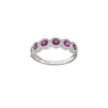 Ring for a woman, 18K white gold, diamonds and rubies