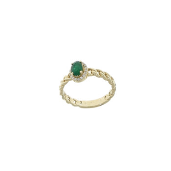 Ring for a woman, 14k yellow gold with diamonds and emerald