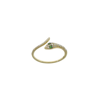 Ring for a woman, 14 kt yellow gold with diamonds and tourmaline