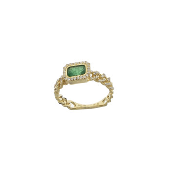 Ring for a woman, 14k yellow gold with diamonds and emerald