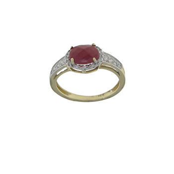 Ring for a woman, 14K yellow gold, diamonds and coral