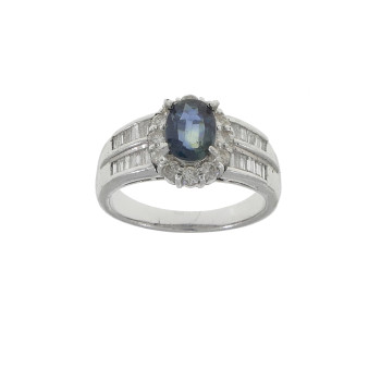 Ring for a woman with diamonds and sapphire, platinum 900