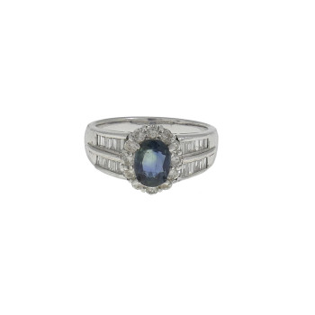 Ring for a woman with diamonds and sapphire, platinum 900