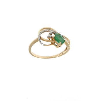 Set for a woman - ring and earrings, 14k red gold, diamonds and emeralds